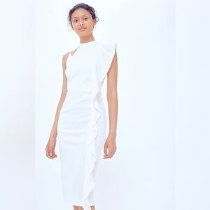 TOPSHOP  side Ruffle sheath Dress Asymmetric Ruffle Midi Dress size 6